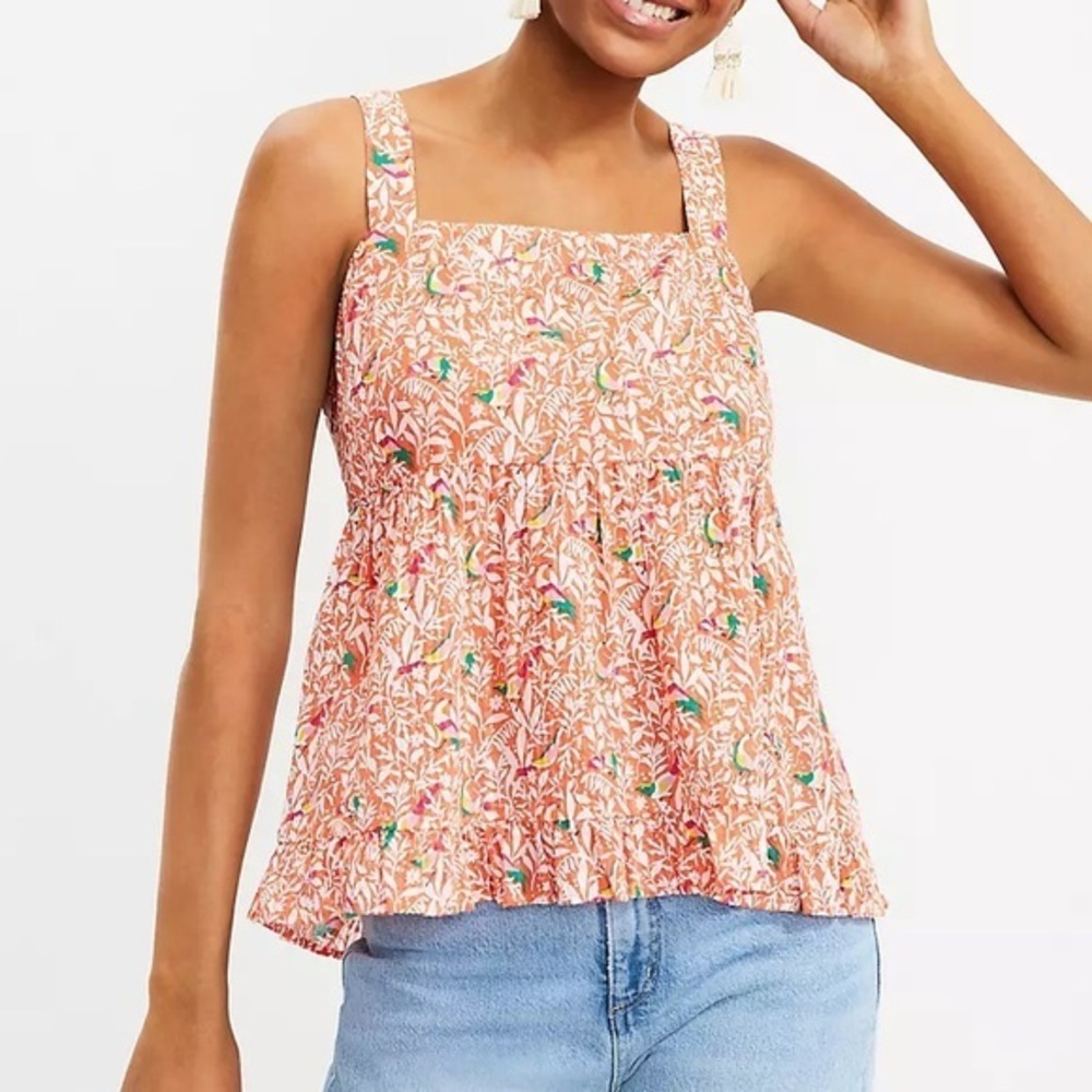 Loft Petite Bird Tie Back Peplum Cami tank top size 4